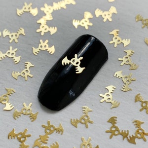Gold Halloween Bat Nail Charms: Metal Nail Art Decals
