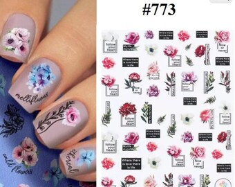 Rose Flower Leaf Butterfly Nail Sticker Self-Adhesive 3D Nail Art Stickers #773