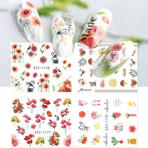 Nail Art Water Decals Transfers Nail Wraps Watercolor Red Flower Leaf Water Decals DIY Nail Art
