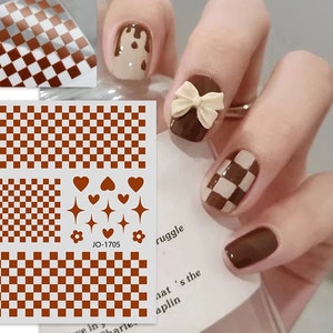 Brown 3D Checkerboard French Nail Art Decals Self-Adhesive Stickers DIY Nail Art Decal #1705