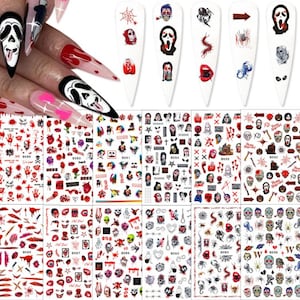 Halloween 3D Nail Stickers: Skull, Blood, Ghost Designs (6 Sheets)