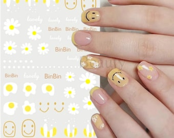 Daisy Flower Smiley Face 3D Nail Stickers: DIY Nail Art Decals