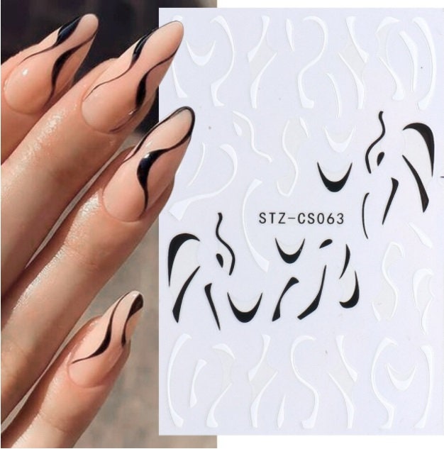 Black Star Nail Stickers Abstract Geometric Nail Art Decal 3D Self-Adhesive  Nail Decoration Supplies 2022 Black Line Star Moon Funky Design Spring