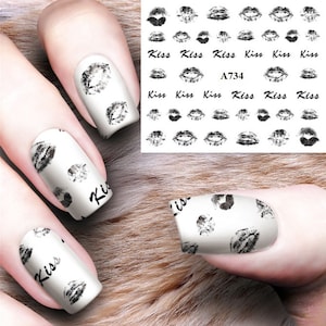 Kiss Lips Nail Art Water Decals: Valentine&#39;s Day Nail Stickers