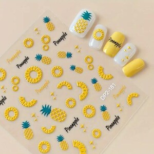 Lemon Pineapple French Tip Nail Stickers for Kids: 3D Self-Adhesive Nail Art image 3