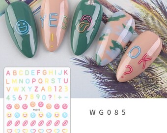 3D Neon Alphabet Nail Art Stickers: Self-Adhesive Decals