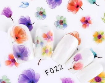 Self-Adhesive Floral Nail Art Decals: Spring Pastel Water Effect
