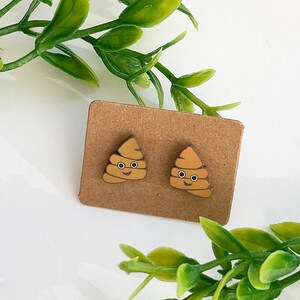 Poop Earrings, Stud Earrings, Gift for Her, Plastic Post Earrings, Studs For Sensitive Ears and Hypoallergenic #007