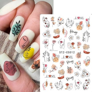 Bohemian Line Art Nail Decals: Abstract Face Self-Adhesive Stickers image 1