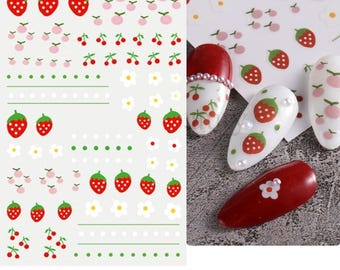 Tropical Fruit Strawberry Cherry Nail Art Stickers: Summer Fruit Decals