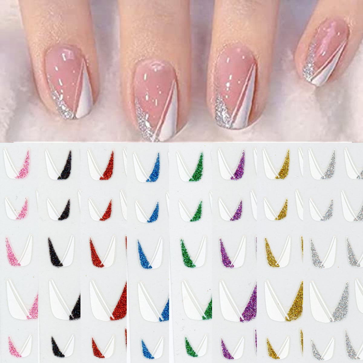 Bling French Line Nail Art Stickers silver Shiny Line Nail - Temu