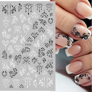 Black White Geometric Flower Leaf Nail Sticker Self-Adhesive 3D Nail Art Stickers #566