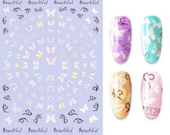 Pink Blue Butterfly Flower Floral Nail Sticker Self-Adhesive 3D Nail Art Stickers #178