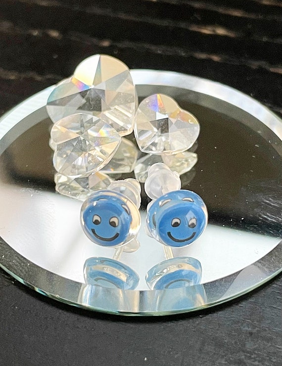 Blue Smiley Face Earrings, Stud Earrings, Plastic Post Earrings, Studs for Sensitive Ears and Hypoallergenic #013