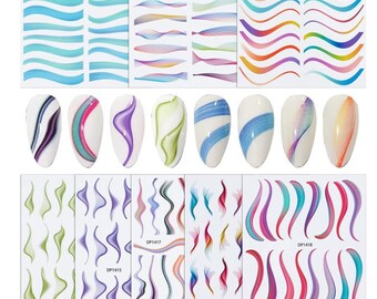 Colorful Swirl Ribbon Nail Art Stickers: Abstract Wavy Decals