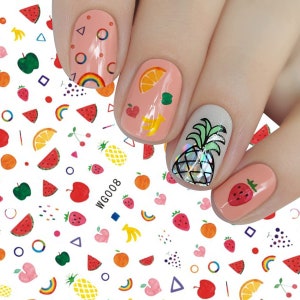 Nail Art Stickers Decals 3D Self Adhesive | Tropical Fruits Nail Decals | Strawberry Watermelon Pineapple Cherry Summer DIY Nail Art (008)