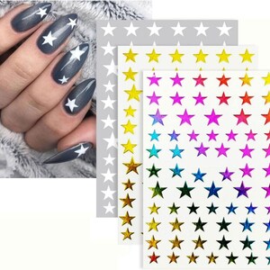 Star Nail Art Stickers Decals 3D Nail Art Supplies Self-Adhesive Sticker Gold Silver Black White Red Laser Five-Pointed Star Design #035