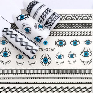 Nail Art Water Decals Transfers Nail Wraps Eyes Black Lines Pattern Diy Nail Art Decoration Nail Wraps (3260)