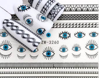 Eye Pattern Nail Art Water Decals - Black Line Nail Wraps