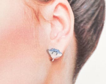 Handmade Sea Creature Stud Earrings: Shrink Plastic Pufferfish, Shark, Octopus
