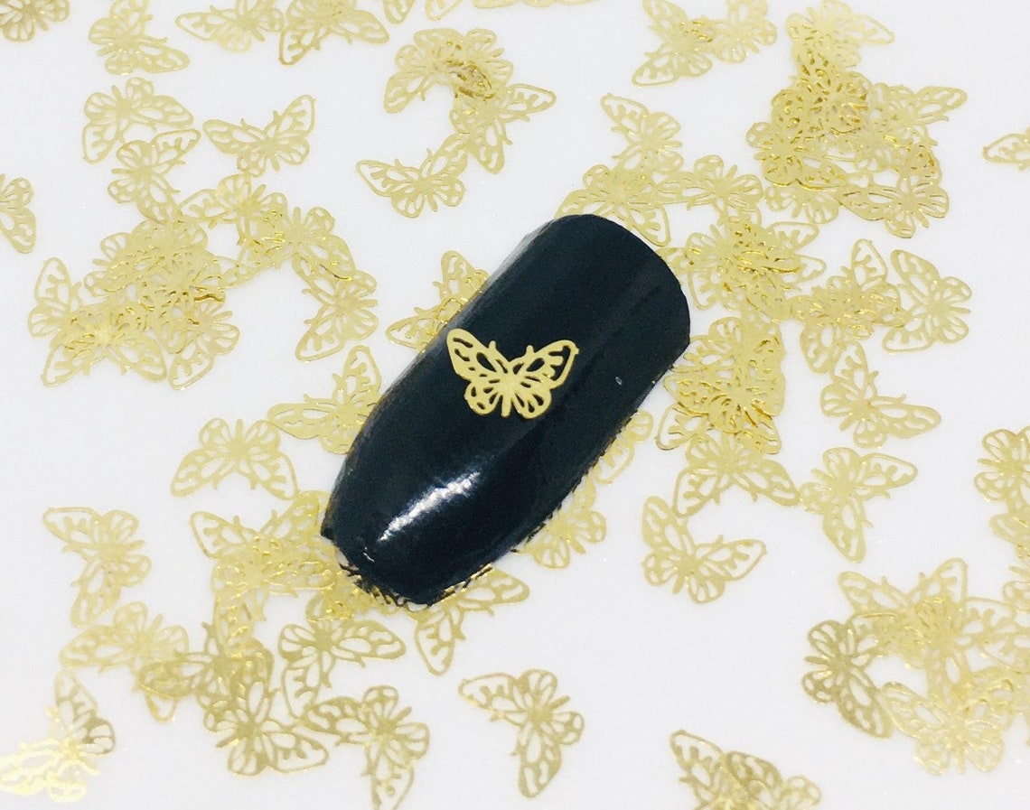 Butterfly Nail Decals in Metallic Gold - wide 6