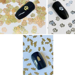 Gold/Silver Halloween Ghost Nail Decals: 3D Metallic Charms (10/20/50 Pcs)
