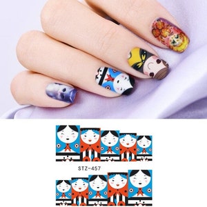 Blue Nail Art, Water Decals, Nail Stickers, Nail Decorations Russian Doll Girls Stickers Nail Designs Transfer Sticker Nail Wraps (457)