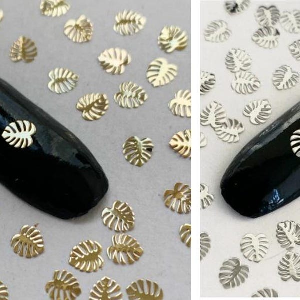 Gold/Silver Palm Leaf Nail Charms: Tropical Metal Decals