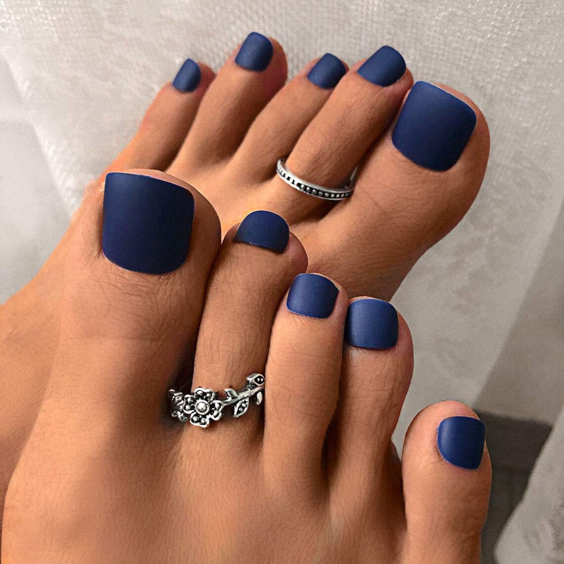 Blue Fake Toe Nail Press on Toenails Tips for Women 24pcs Fake Etsy