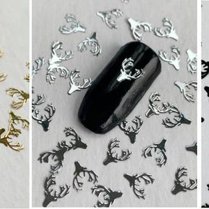 Christmas Reindeer Nail Charms: Gold, Silver, Black Metal Decals