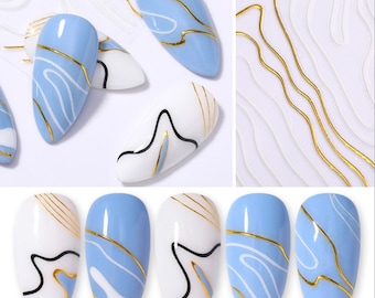 Wavy Stripe Nail Art Stickers: 3D Adhesive Foil Decals