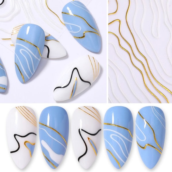 3d Design DIY Tips Manicure Nail Art Sticker Wavy Stripe Stickers Strip Tape Nail Art Adhesive Foil Decals Line nail art Sticker #3018-3024