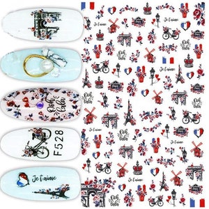 Paris Nail Art Stickers: Eiffel Tower, Bicycle, Floral Decals