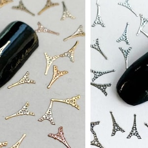 Eiffel Tower Nail Art Decals: Gold/Silver Metal Slices - DIY Manicure