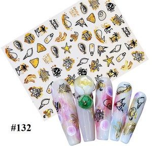 Gold Vacation Nail Art Stickers: Palm Tree, Seashell, Dolphin (3D Self-Adhesive)