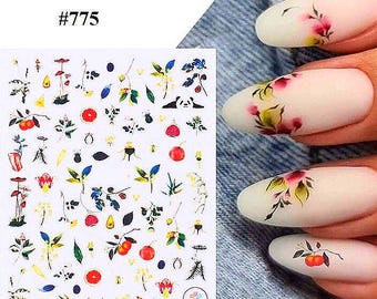 Fruit Flower Leaf Butterfly Nail Sticker Self-Adhesive 3D Nail Art Stickers #775