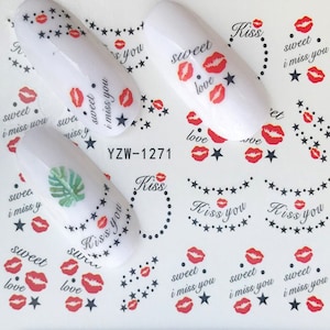 Kiss Lips Nail Art Water Decals: Love & Stars DIY Designs