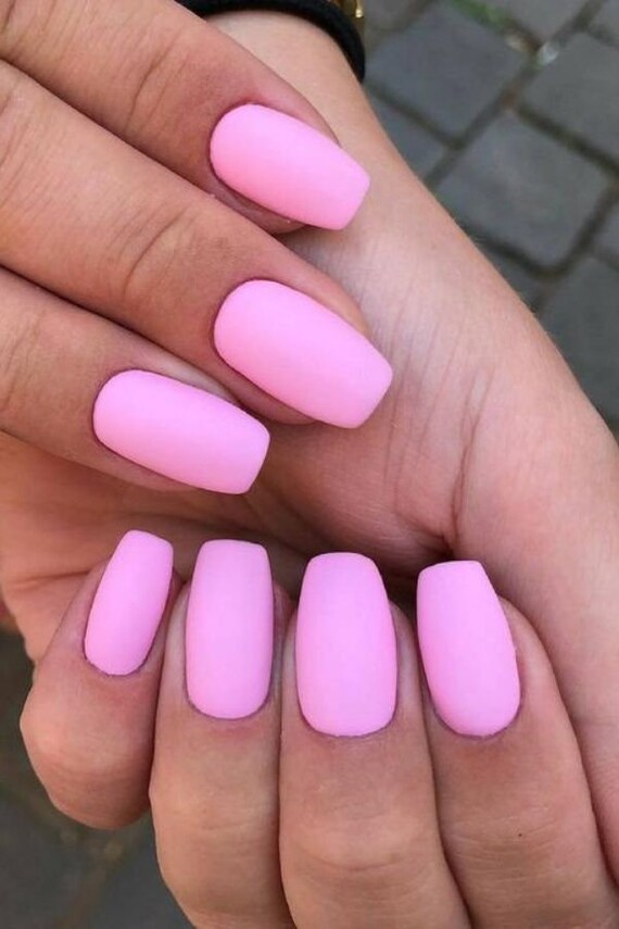 Short Coffin Matte Pink Press On Nails For Women 10pcs Fake Etsy Polska