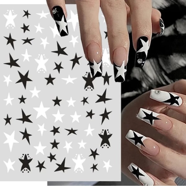 Black White Stars Starry Cute Acrylic Decoration Nail Art Sticker Adhesive Decals #214