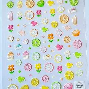 Lemon Pineapple French Tip Nail Stickers for Kids: 3D Self-Adhesive Nail Art KO-707
