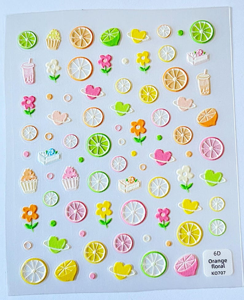 Lemon Pineapple French Tip Nail Stickers for Kids: 3D Self-Adhesive Nail Art KO-707