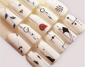Bohemian Line Art Nail Decals: Abstract Nail Stickers