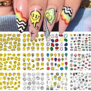 Dessin animé Smiley Face Nail Art Stickers Transfert d'eau Evil Eyes Stickers Nail Wraps #025-036