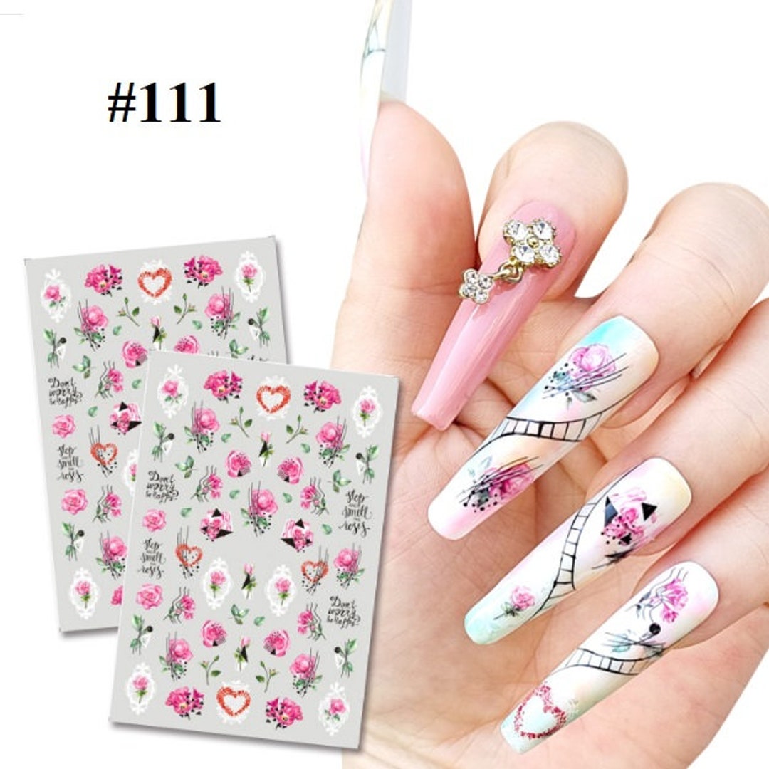Stickers Autocollants Nail Art - Motifs Roses Et Strass, Neuf, Made In France