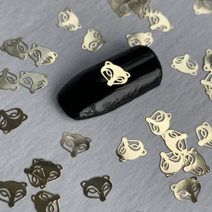 Gold Fox Nail Art Charms: Metal Animal Decals