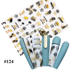 Gold Leaf Palm Tree Nail Art Stickers: 3D Self-Adhesive Decals