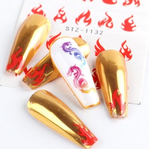 Nail Art Water Decals Stickers Transfers Halloween Neon Orange Red Fire Flames Hot Fiery Flames Diy Nail Art Decorations (1132)