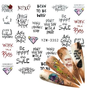 Nail Art Water Decals Nail Transfer Adult Words Symbols Diamond Hugs and Kisses Nail Designs Transfer Nail Wraps (3352)