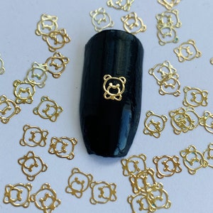 Gold Hollow Bear Nail Charms: 3D Metal Art Decorations
