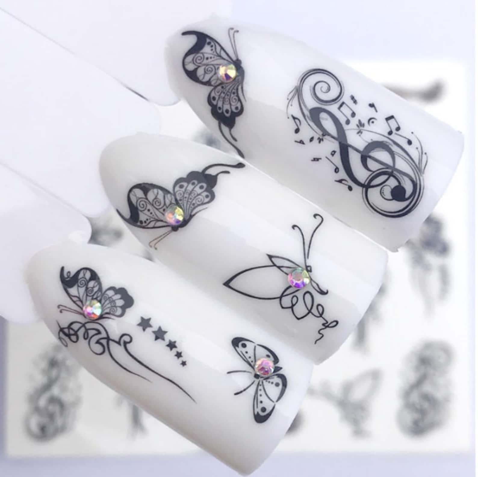 Nail Art Water Decals Transfer Temporary Tattoos Black Etsy